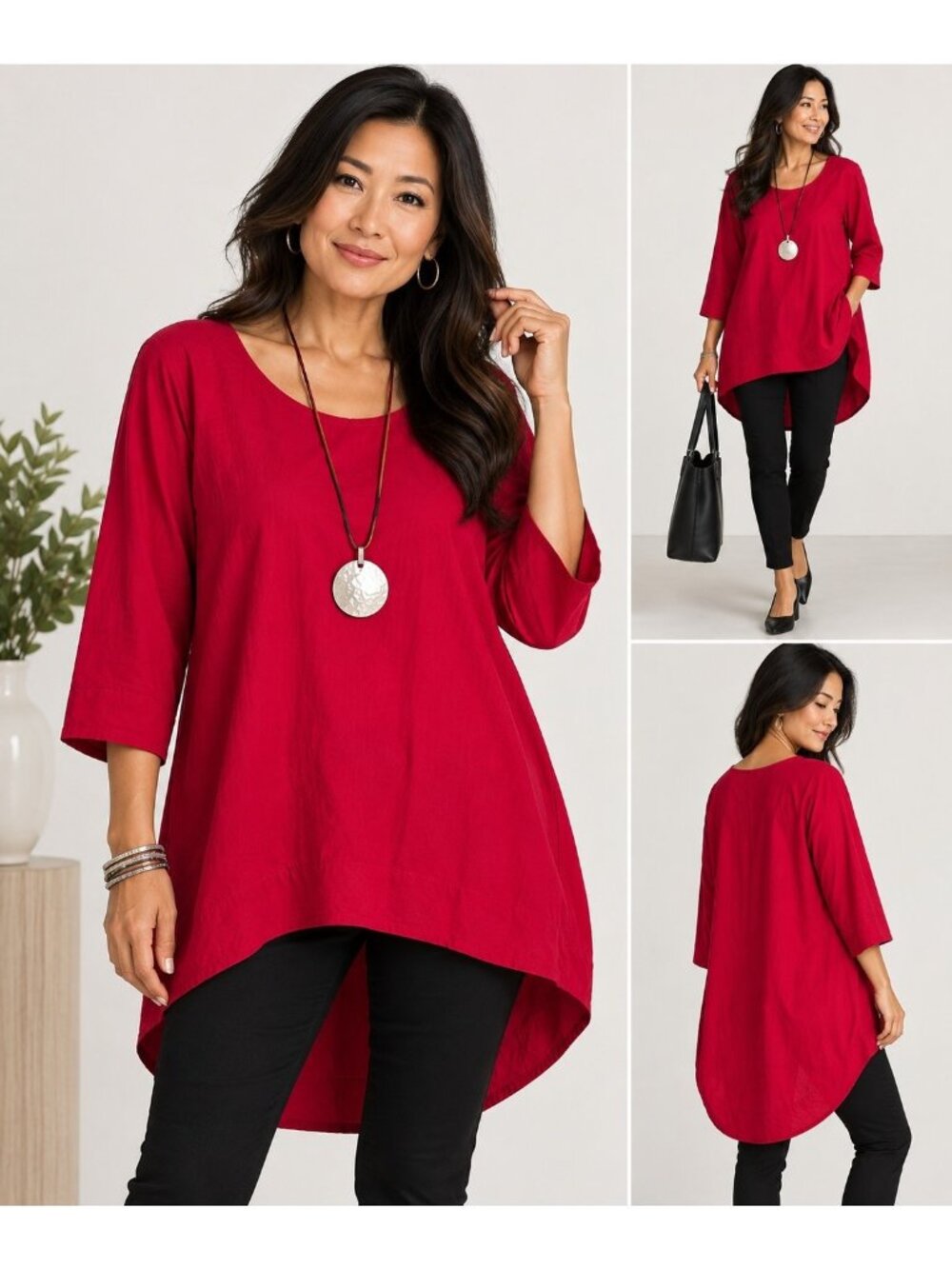 Bryn Walker NWT Red High Low Tunic Top Lagenlook Art to Wear Made USA XS